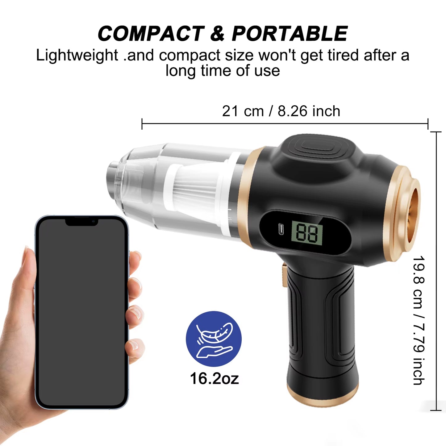 BELIBUY Powerful 2-In-1 Air Duster & Vacuum, Handheld Cordless Cleaner with Digital Display for Electronics Car Home Office