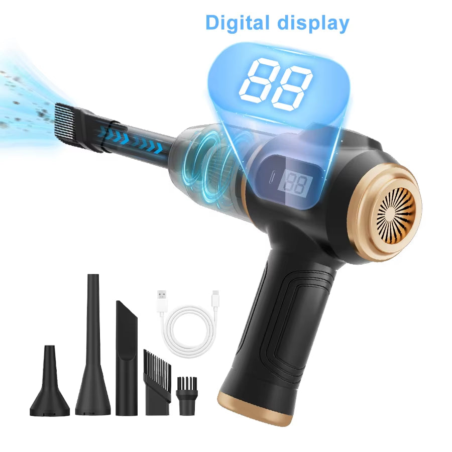 BELIBUY Powerful 2-In-1 Air Duster & Vacuum, Handheld Cordless Cleaner with Digital Display for Electronics Car Home Office