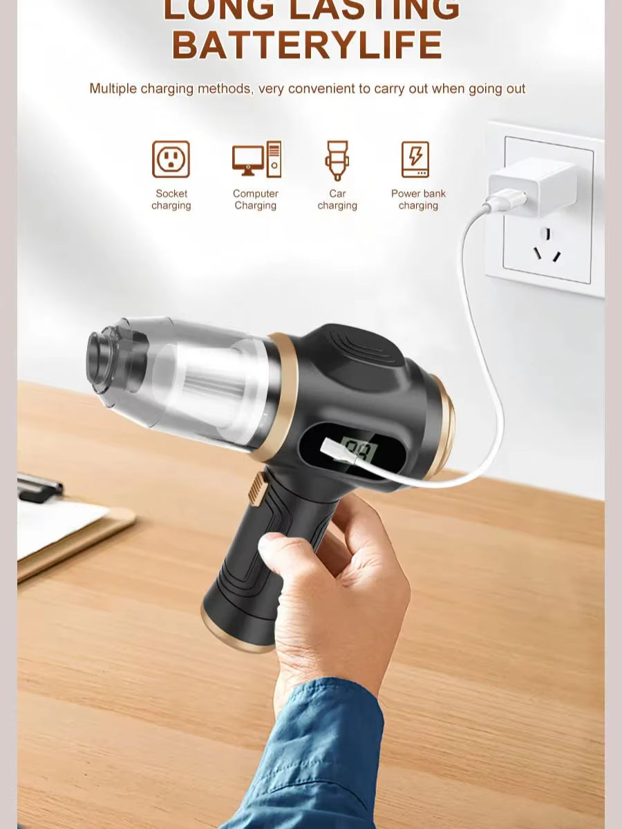 BELIBUY Powerful 2-In-1 Air Duster & Vacuum, Handheld Cordless Cleaner with Digital Display for Electronics Car Home Office