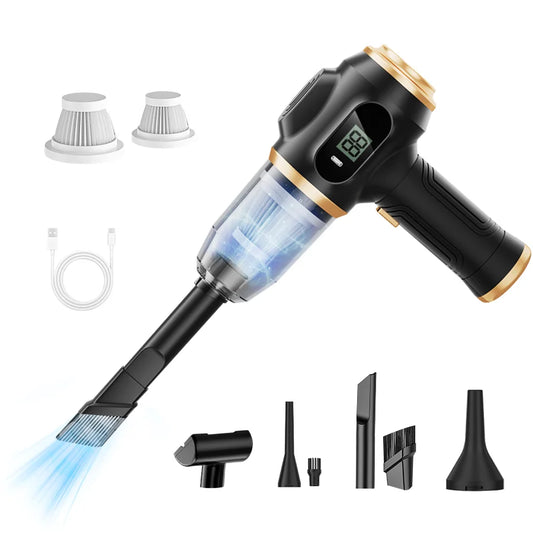 BELIBUY Powerful 2-In-1 Air Duster & Vacuum, Handheld Cordless Cleaner with Digital Display for Electronics Car Home Office